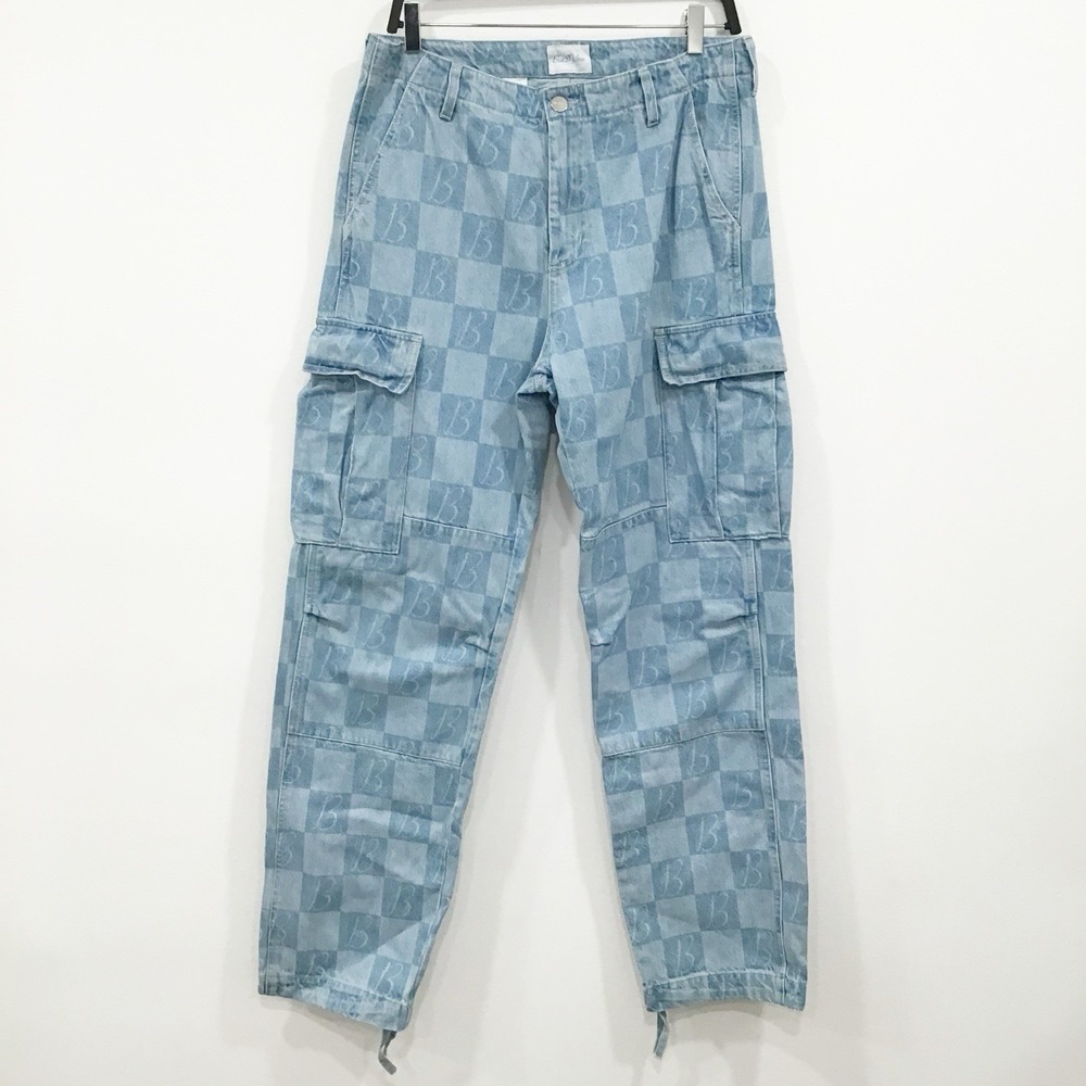 Blue Sky Inn Cargo Jeans Blue Denim Womens Size Small Monogrammed B Light Wash